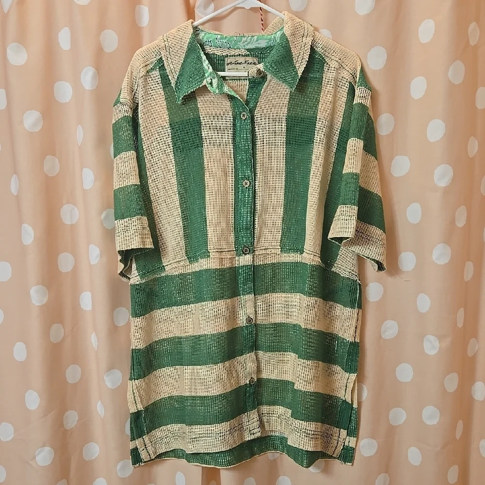 Free People We The Free Del Mar Cabana Shirt Green Sz L - Picture 1 of 6